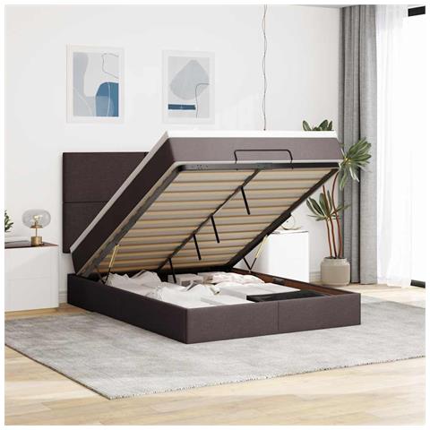 Struttura Letto Pouf Con Materasso 140x200 Cm In Tessuto - Foto 1