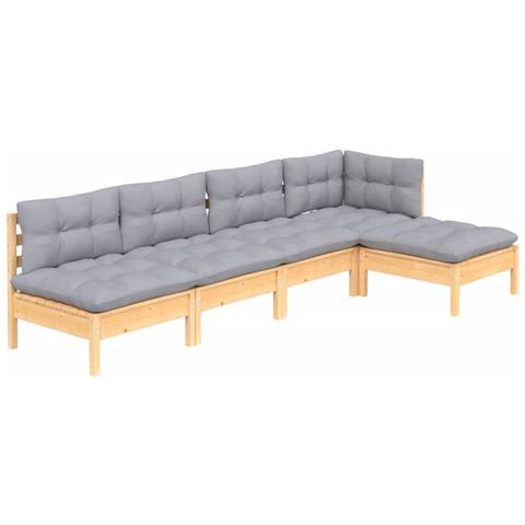 Lusso Casadino -  Set Divani Da Giardino 5 Pz Con Cuscini Grigi Massello Di Pino - Foto 2