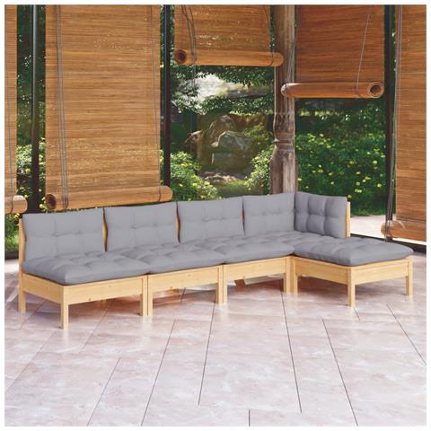 Lusso Casadino -  Set Divani Da Giardino 5 Pz Con Cuscini Grigi Massello Di Pino - Foto 8
