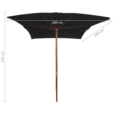 Ombrellone Da Giardino Con Palo In Legno Nero 200x300 Cm - Foto 6
