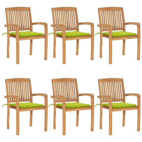 Sedie Da Giardino Impilabili Con Cuscini 6 Pz Massello Di Teak - Foto 2