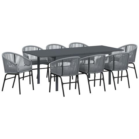 Set da pranzo da giardino 10 pezzi con cuscini grigi in polyrattan, Tavolo da giardino allungabile anthracite (140-210)x90x73 cm in acciaio - Foto 1