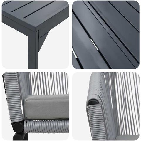 Set da pranzo da giardino 10 pezzi con cuscini grigi in polyrattan, Tavolo da giardino allungabile anthracite (140-210)x90x73 cm in acciaio - Foto 9