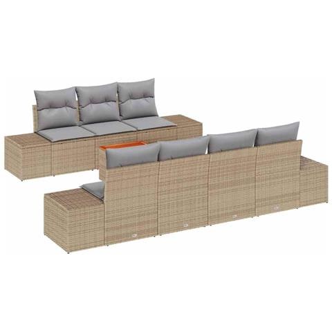 Set di Divani da Giardino a 8 Pezzi con Cuscini Beige Polyrattan Acacia - Foto 1