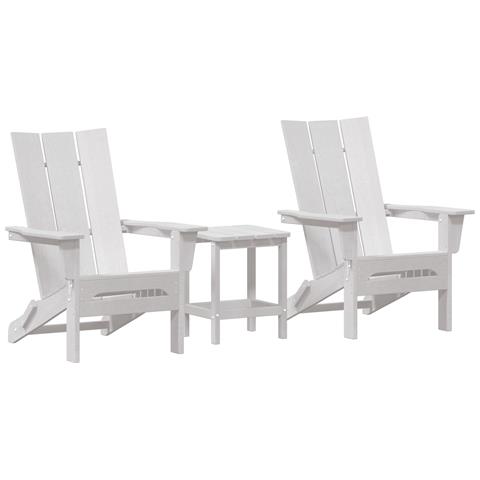 Set Lounge da Giardino  3 Pezzi Bianco HDPE, Sedia Adirondack Pieghevole  Bianco 74.5x80.5x90 cm HDPE, Tavolino Laterale  Bianco 38x38x45 cm HDPE - Foto 1