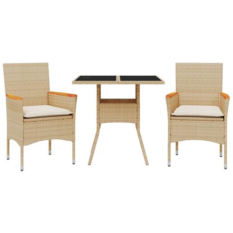 Set da Pranzo da Giardino 3 pz con Cuscini Polyrattan e Vetro - Foto 1