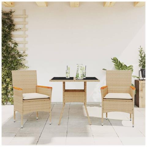 Set da Pranzo da Giardino 3 pz con Cuscini Polyrattan e Vetro - Foto 2