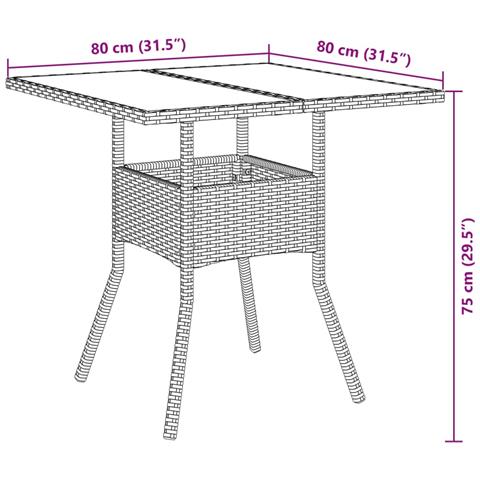 Set da Pranzo da Giardino 3 pz con Cuscini Polyrattan e Vetro - Foto 9
