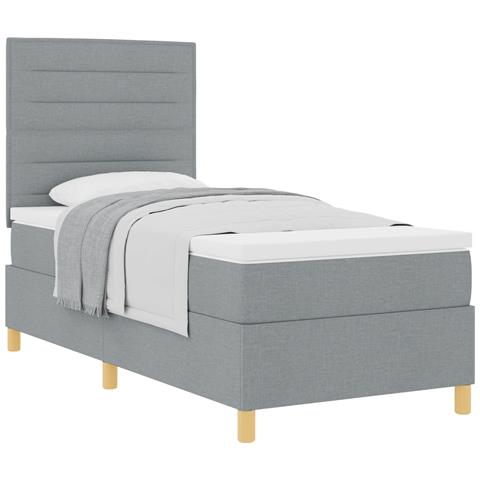 Letto con rete a molle e materasso grigio chiaro, 100x200 cm, in tessuto - Foto 1