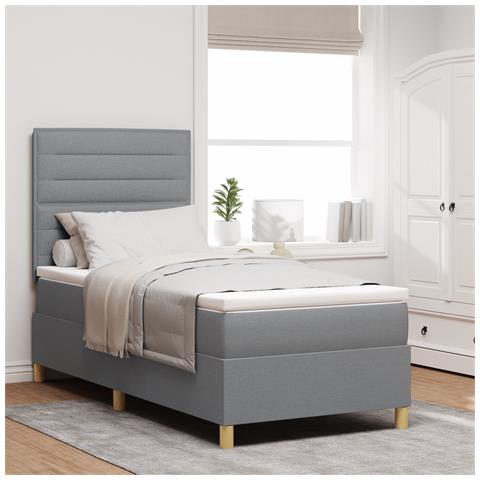 Letto con rete a molle e materasso grigio chiaro, 100x200 cm, in tessuto - Foto 2