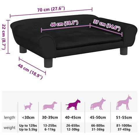 Lettino per Cani Nero 70x48x22 cm in Velluto - Foto 7