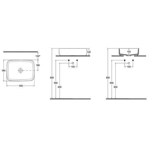 Lavabo Rettangolare Da Appoggio Senza Troppo Pieno In Ceramica Senza Foro Rubinetto - Nero Opaco - Foto 2