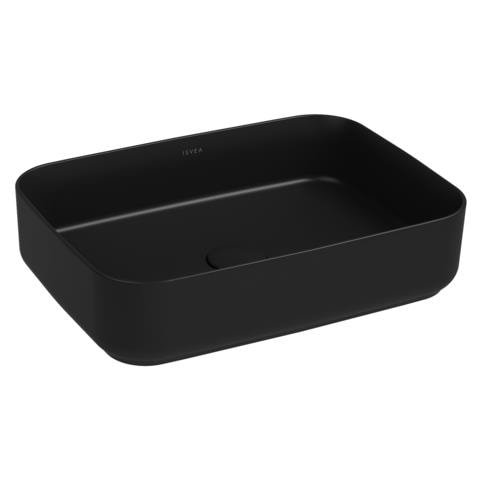 Lavabo Rettangolare Da Appoggio Senza Troppo Pieno In Ceramica Senza Foro Rubinetto - Nero Opaco - Foto 1
