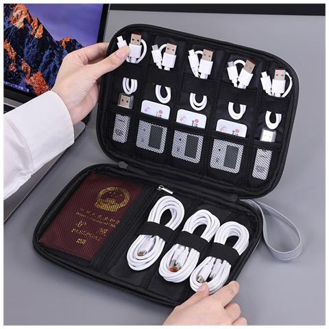 Custodia Portatile Per Archiviazione Digitale - Organizzatore Universale Per Accessori Compatibile Con Cavi, Unità Usb, Caricabatterie E Documenti Black - Foto 4