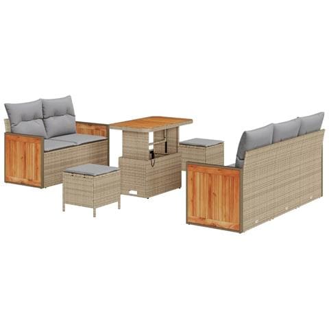 Set Divano da Giardino con cuscino 8 pcs Beige Poly Rattan - Foto 1