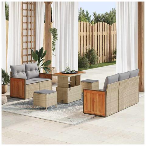 Set Divano da Giardino con cuscino 8 pcs Beige Poly Rattan - Foto 2