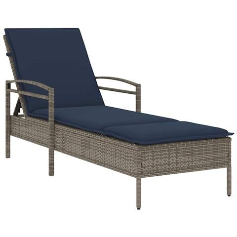 Lettino Prendisole con Cuscino Grigio 63x200x81 cm in Polyrattan (solo USA) - Foto 1