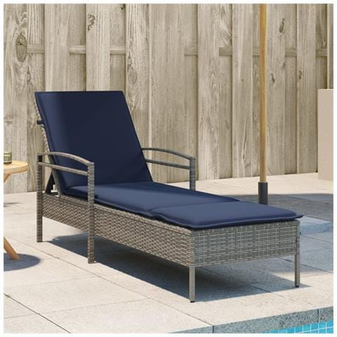 Lettino Prendisole con Cuscino Grigio 63x200x81 cm in Polyrattan (solo USA) - Foto 2