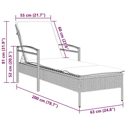 Lettino Prendisole con Cuscino Grigio 63x200x81 cm in Polyrattan (solo USA) - Foto 9