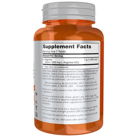 L-arginina Doppia Concentrazione 1000 Mg 60 Compresse Now Foods - Foto 2