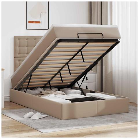 Struttura Letto Pouf con Materasso 120x190 cm Similpelle - Foto 2