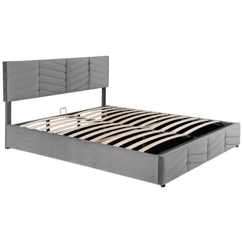 Letto Matrimoniale In Velluto Grigio Con Design Elegante - Foto 2