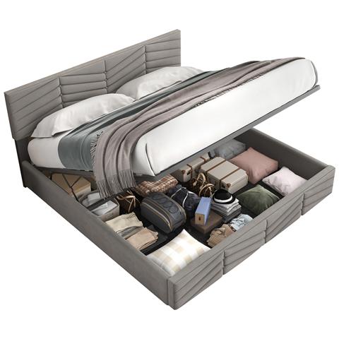 Letto Matrimoniale In Velluto Grigio Con Design Elegante - Foto 1