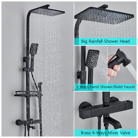 Colonna doccia, Blackswan, tipo M173, modello nero regolabile, con termostato, doccia a pressione e bocca girevole, misura 120 cm - Foto 2