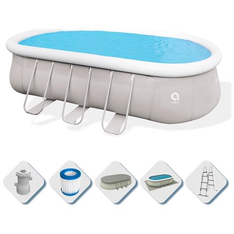 Piscina Ovale Set: Piscina, Scala Sicurezza, Pompa Filtro 800Gal, 2 Cartucce Ricambio, Telo Copertura E Telo Protezione 6.10M*3.60M*1.22M - Foto 1