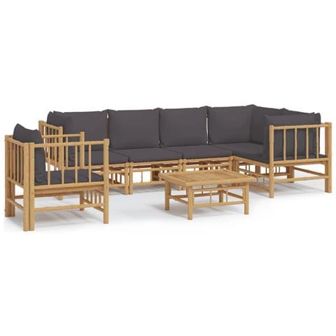 Set Salotto da Giardino 7pz con Cuscini Grigio Scuro Bambù - Foto 1