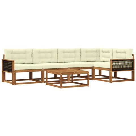 Set di divani da esterno con cuscino 6 pcs Naturale e Crema - Foto 1