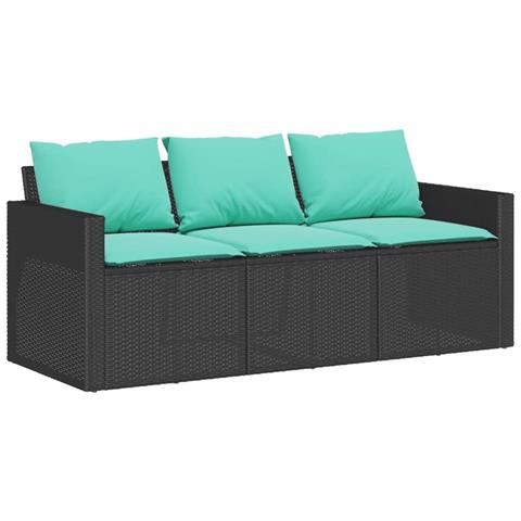 Divano da Giardino a 3 Posti con Cuscini Nero in Polyrattan - Foto 1