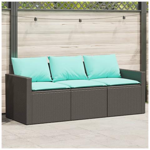 Divano da Giardino a 3 Posti con Cuscini Nero in Polyrattan - Foto 2