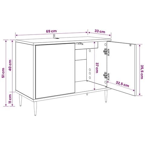Mobile TV HEESCH 69 x 33 x 50,5 cm Rovere Nero - Foto 9