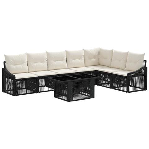 Set Divano da Giardino 8 pz Nero e Bianco Crema polyrattan - Foto 1