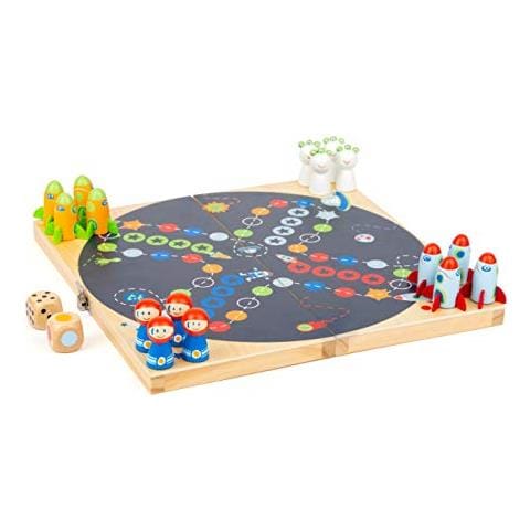 11452 Ludo Space, Legno, Tavolo Da Viaggio, Con 2 Dadi Diversi, Gioco Per Tutta La Famiglia Giocattoli, Multicolore, 11452 - Foto 2