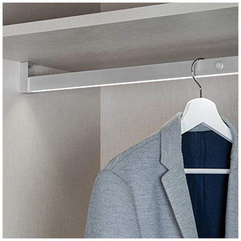 Luci Led Per Armadio O Cabina Armadio, Asta Appendiabiti Con Luce Led Ricaricabile E Sensore Di Movimento, Alluminio Anodizzato Opaco, L 408-558mm - Foto 5