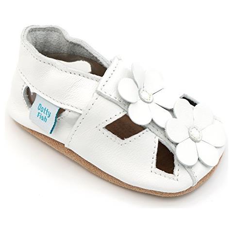 Scarpine In Pelle Morbida Prima Infanzia. Antiscivolo. Sandali A Fiori Bianco. 0-6 Mesi (17 Eu)  - Foto 1
