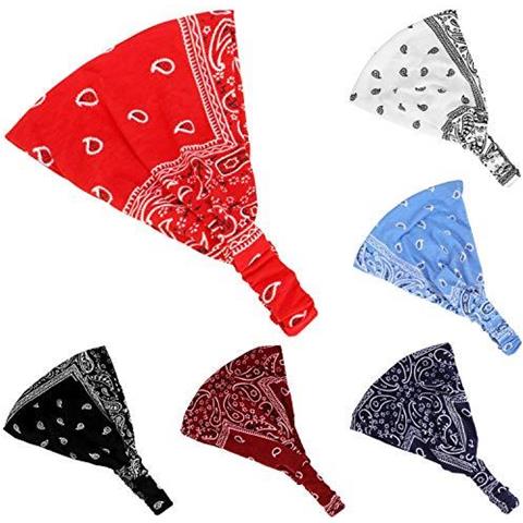6 Pezzi Paisley Bandana Fascia Per Le Donne Con Elastico Yoga Archetto Regolabile Turbante Headwrap - Foto 1