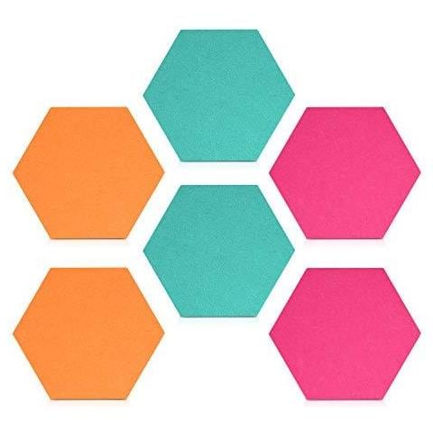 Hexagon Felt Consiglio Tiles - Set Di 6 Avviso Memo Bulletin Boards Con Push Pin Confezione 59 X 7 Pollici (15 X 17.7 Cm) - Turchese Arancione Rosa - Foto 1