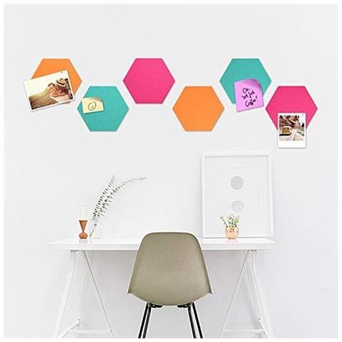 Hexagon Felt Consiglio Tiles - Set Di 6 Avviso Memo Bulletin Boards Con Push Pin Confezione 59 X 7 Pollici (15 X 17.7 Cm) - Turchese Arancione Rosa - Foto 2