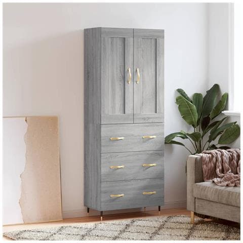Credenza Grigio Sonoma 69,5x34x180 Cm In Legno Multistrato - Foto 6