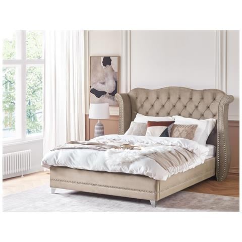 Letto Con Rete A Doghe Velluto Tortora 180 X 200 Cm Ayette - Foto 1