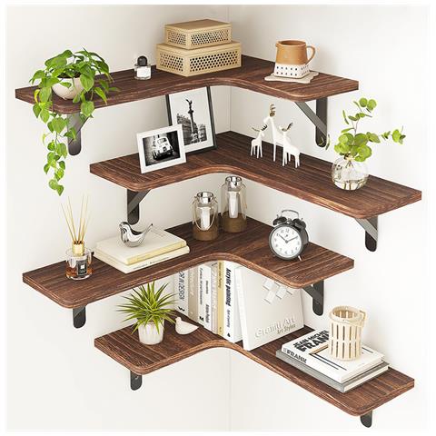 Set 4 Mensole In Legno Rovere Da Parete Scaffalatura Muro Salvaspazio 41x14x29cm - Foto 5