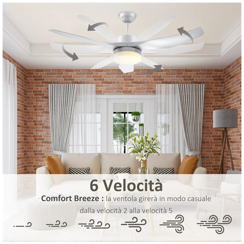 Ventilatore Da Soffitto Con Luce Led A 3 Modalità Con Telecomando, 6 Velocità, ?132x40cm - Foto 2
