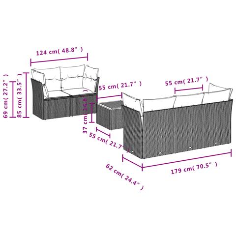 Set Divano da Giardino 6 pz con Cuscini Grigio in Polyrattan - Foto 2