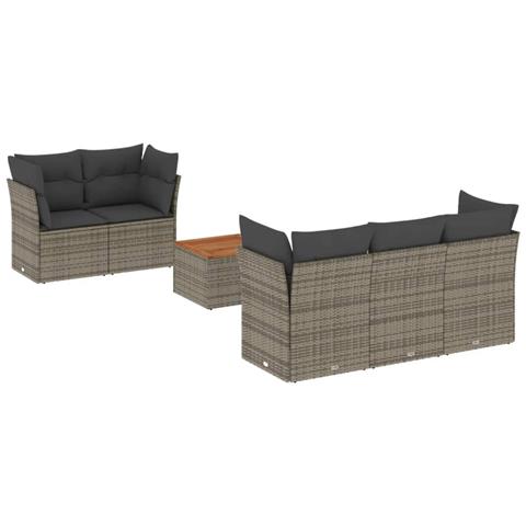 Set Divano da Giardino 6 pz con Cuscini Grigio in Polyrattan - Foto 1