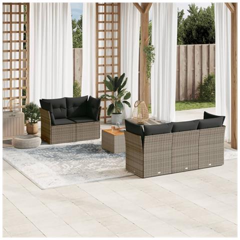 Set Divano da Giardino 6 pz con Cuscini Grigio in Polyrattan - Foto 3