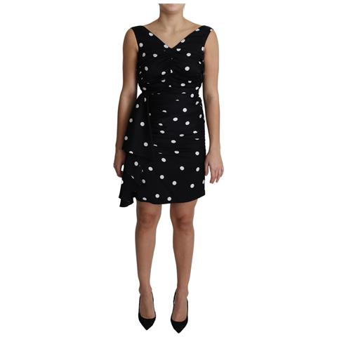 Miniabito Nero Con Volant In Charmeuse A Pois - It36 - Xs - Foto 1