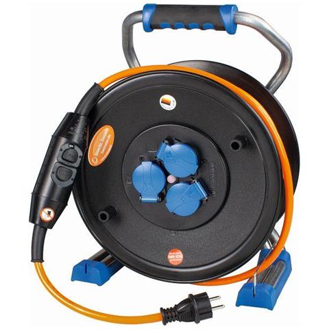 Cavo di prolunga a Tamburo con 3 Prese di Protezione Nero - Foto 1